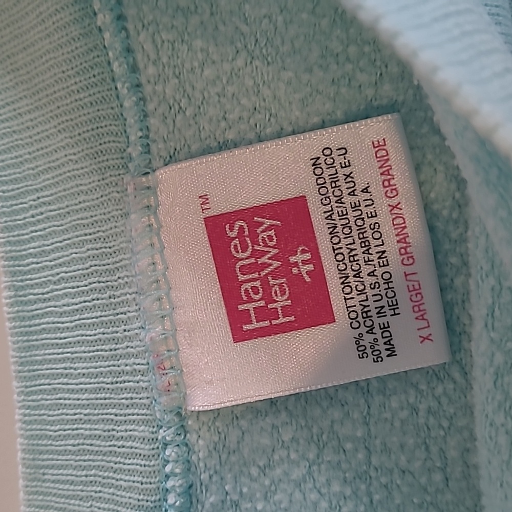 LIKE NEW VTG 90s Hanes Her Way Light Blue Crewneck Sweatshirt - Picture 4 of 10
